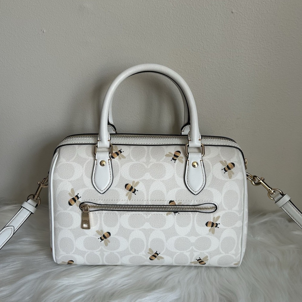Coach Rowan Satchel Signature Canvas Bee Print White Khaki CH516 Crossbody Bag - Picture 3 of 10